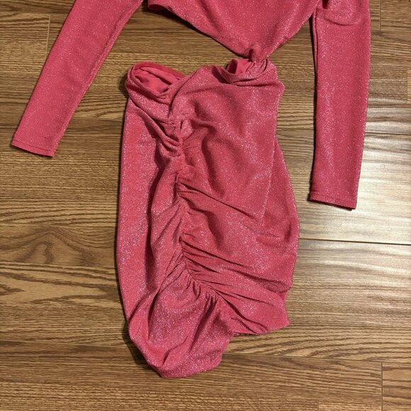 Oh Polly Women 2 Pink Glitter Ruched Cutout Long Sleeve Disco Inferno Mini Dress - Picture 4 of 12